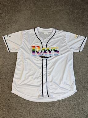 Tampa Bay Rays Jersey Mens XL White MLB Baseball MATCH-UP Rainbow Mesh SGA